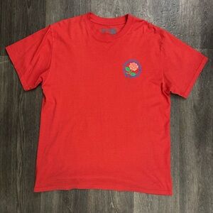 Red Graphic T-Shirt with Floral Design